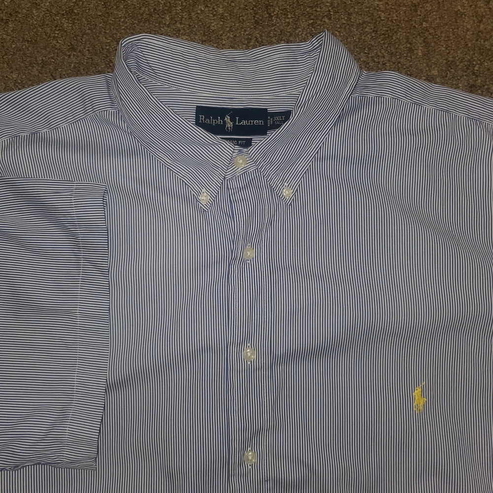 Ralph Lauren Long Sleeve Shirt Mens 3XLT TALL Classic Fit Button Down Pinstripe